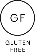 A circular icon with "GF" in the center and the words "GLUTEN FREE" below, indicating a gluten-free product.